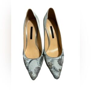 Shiatzy Chen Women’s Blue Floral High Heel Pumps Embellished Beading Size 6.5